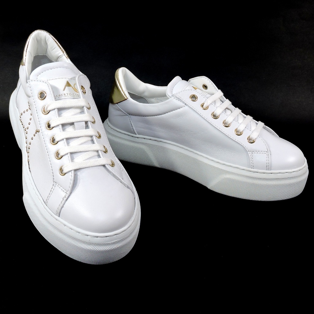 Alberto Ciccioli Women's White Leather Flat Fashion Sneakers